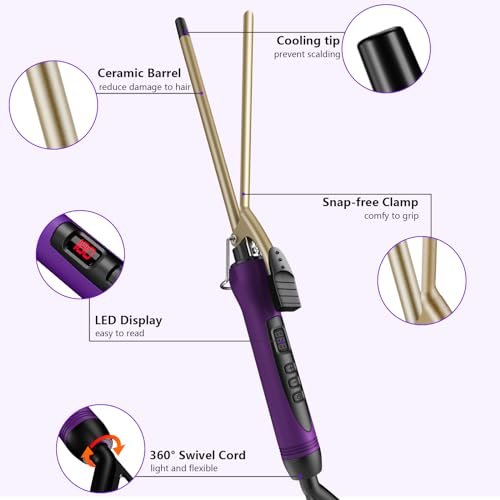 MELYDO 3/8 Inch Small Curling Iron Wand for Short & Long Hair, Ceramic Small Barrel Curling Iron with Adjustable Temperature, Includes Heat Resistant Glove Avelisse