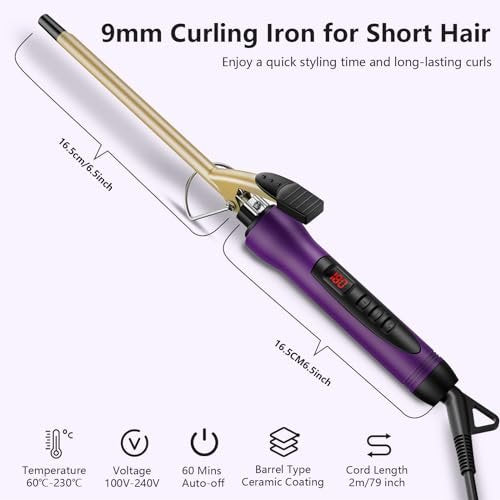 MELYDO 3/8 Inch Small Curling Iron Wand for Short & Long Hair, Ceramic Small Barrel Curling Iron with Adjustable Temperature, Includes Heat Resistant Glove Avelisse
