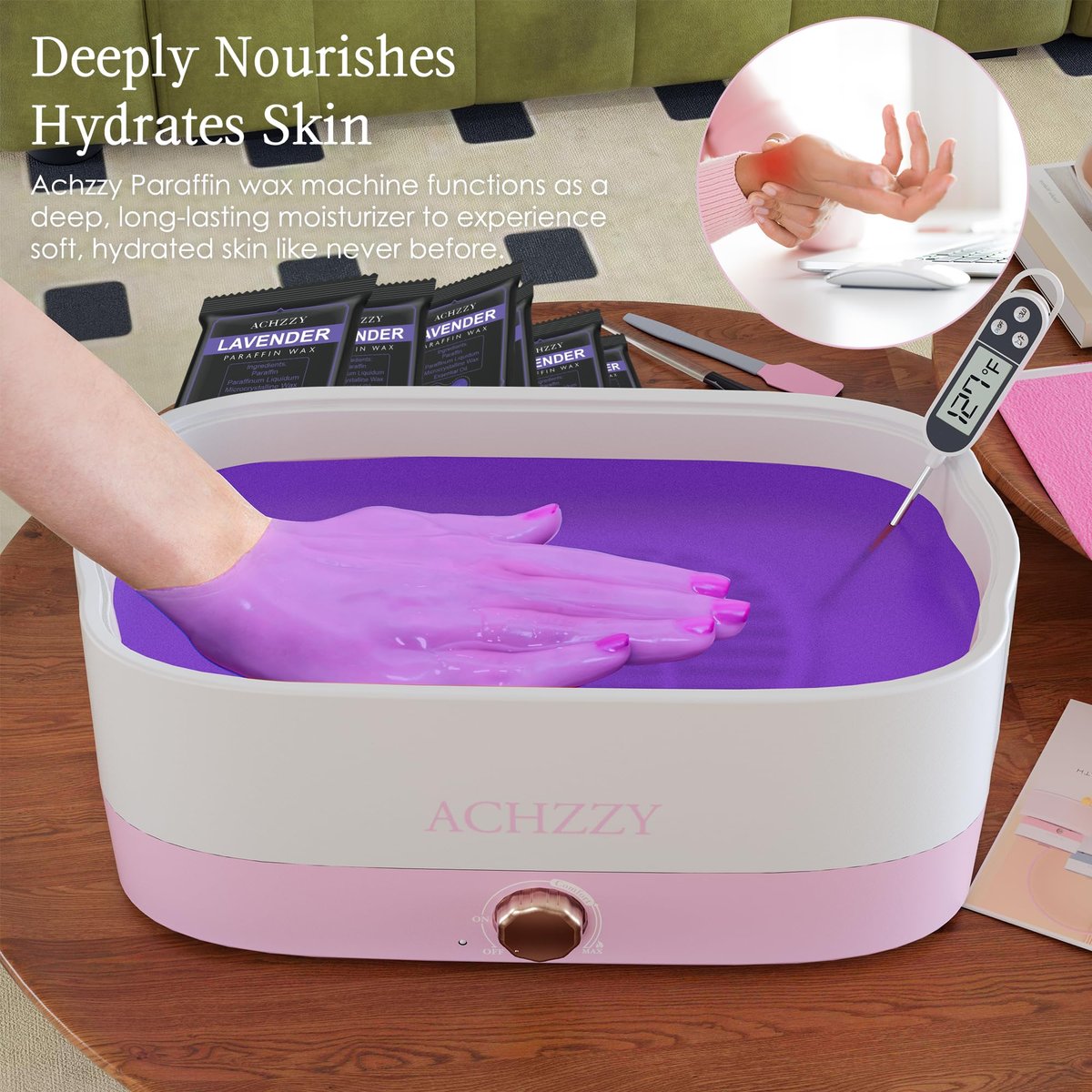 Achzzy Natural Paraffin Wax Refills, 6 Pack Lavender Scented Blocks for Paraffin Bath – Deep Hydration, Moisturizing & Nourishing for Hands and Feet Avelisse