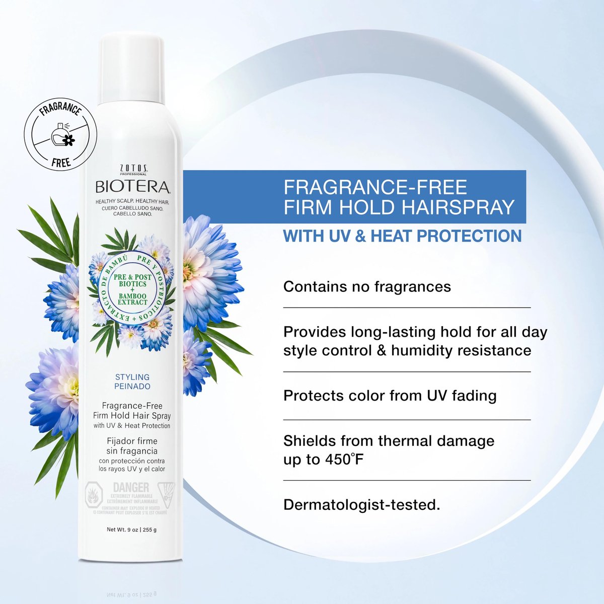 Biotera Styling Fragrance-Free Firm Hold Hair Spray | UV & Heat Protection | 50 VOC | Vegan & Cruelty-Free | Paraben & Sulfate Free | Color-Safe | 9 Fl Oz - görsel 4