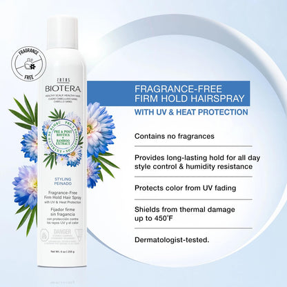 Biotera Styling Fragrance-Free Firm Hold Hair Spray | UV & Heat Protection | 50 VOC | Vegan & Cruelty-Free | Paraben & Sulfate Free | Color-Safe | 9 Fl Oz