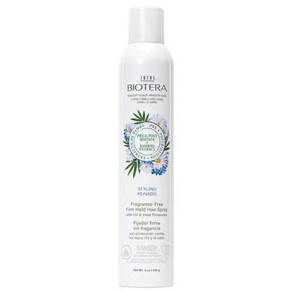 Biotera Styling Fragrance-Free Firm Hold Hair Spray | UV & Heat Protection | 50 VOC | Vegan & Cruelty-Free | Paraben & Sulfate Free | Color-Safe | 9 Fl Oz