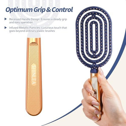 SHINLEA Speed Dry Detangler Brush – Spiral Vented Detangling Hairbrush for Wet Hair, Metal-Infused Gold Handle, Curved Cushion with Soft Bristles for All Hair Types Avelisse
