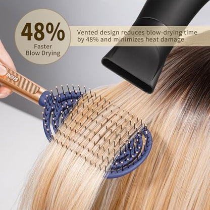 SHINLEA Speed Dry Detangler Brush – Spiral Vented Detangling Hairbrush for Wet Hair, Metal-Infused Gold Handle, Curved Cushion with Soft Bristles for All Hair Types Avelisse