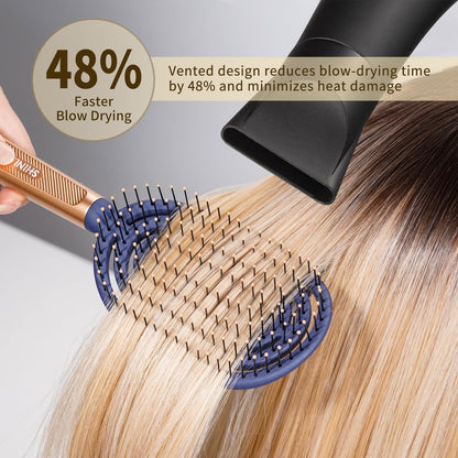 SHINLEA Speed Dry Detangler Brush – Spiral Vented Detangling Hairbrush for Wet Hair, Metal-Infused Gold Handle, Curved Cushion with Soft Bristles for All Hair Types Avelisse