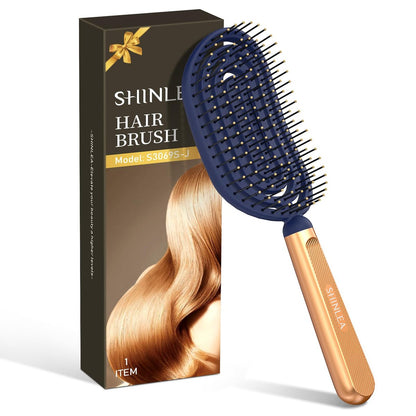 SHINLEA Speed Dry Detangler Brush – Spiral Vented Detangling Hairbrush for Wet Hair, Metal-Infused Gold Handle, Curved Cushion with Soft Bristles for All Hair Types Avelisse