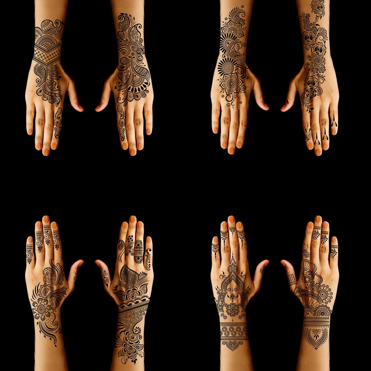 9 Sheet Henna Tattoo Stencils Kit - Reusable Self-Adhesive Henna Templates for Hand & Forearm, Indian & Arabian Designs - görsel 3