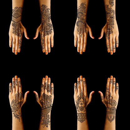 9 Sheet Henna Tattoo Stencils Kit - Reusable Self-Adhesive Henna Templates for Hand & Forearm, Indian & Arabian Designs