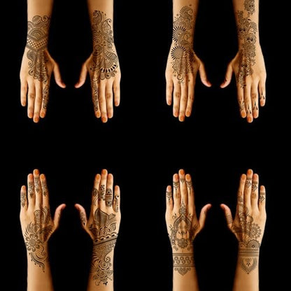 9 Sheet Henna Tattoo Stencils Kit - Reusable Self-Adhesive Henna Templates for Hand & Forearm, Indian & Arabian Designs