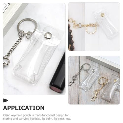 PACKOVE Transparent Lipstick Holder Keychain – Clear Lip Gloss Pouch & Lip Balm Sleeve Key Ring for Women, Compact Travel Case (3.42x1.41x0.98 in)