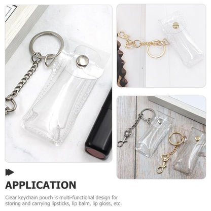 PACKOVE Transparent Lipstick Holder Keychain – Clear Lip Gloss Pouch & Lip Balm Sleeve Key Ring for Women, Compact Travel Case (3.42x1.41x0.98 in)