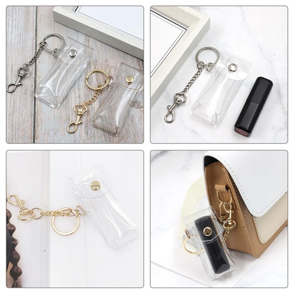PACKOVE Transparent Lipstick Holder Keychain – Clear Lip Gloss Pouch & Lip Balm Sleeve Key Ring for Women, Compact Travel Case (3.42x1.41x0.98 in) - görsel 11