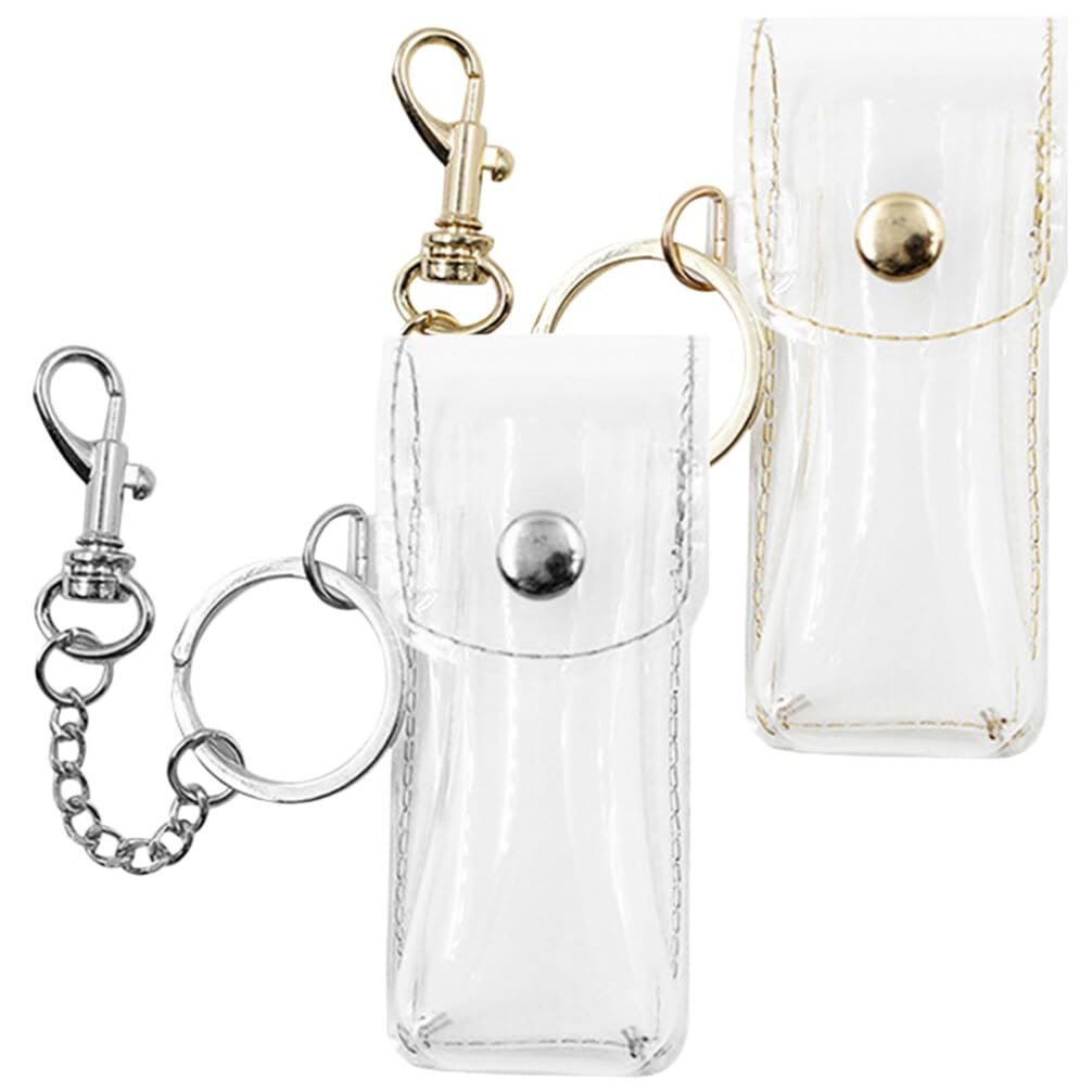 PACKOVE Transparent Lipstick Holder Keychain – Clear Lip Gloss Pouch & Lip Balm Sleeve Key Ring for Women, Compact Travel Case (3.42x1.41x0.98 in) - görsel 1