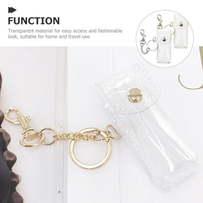 PACKOVE Transparent Lipstick Holder Keychain – Clear Lip Gloss Pouch & Lip Balm Sleeve Key Ring for Women, Compact Travel Case (3.42x1.41x0.98 in)