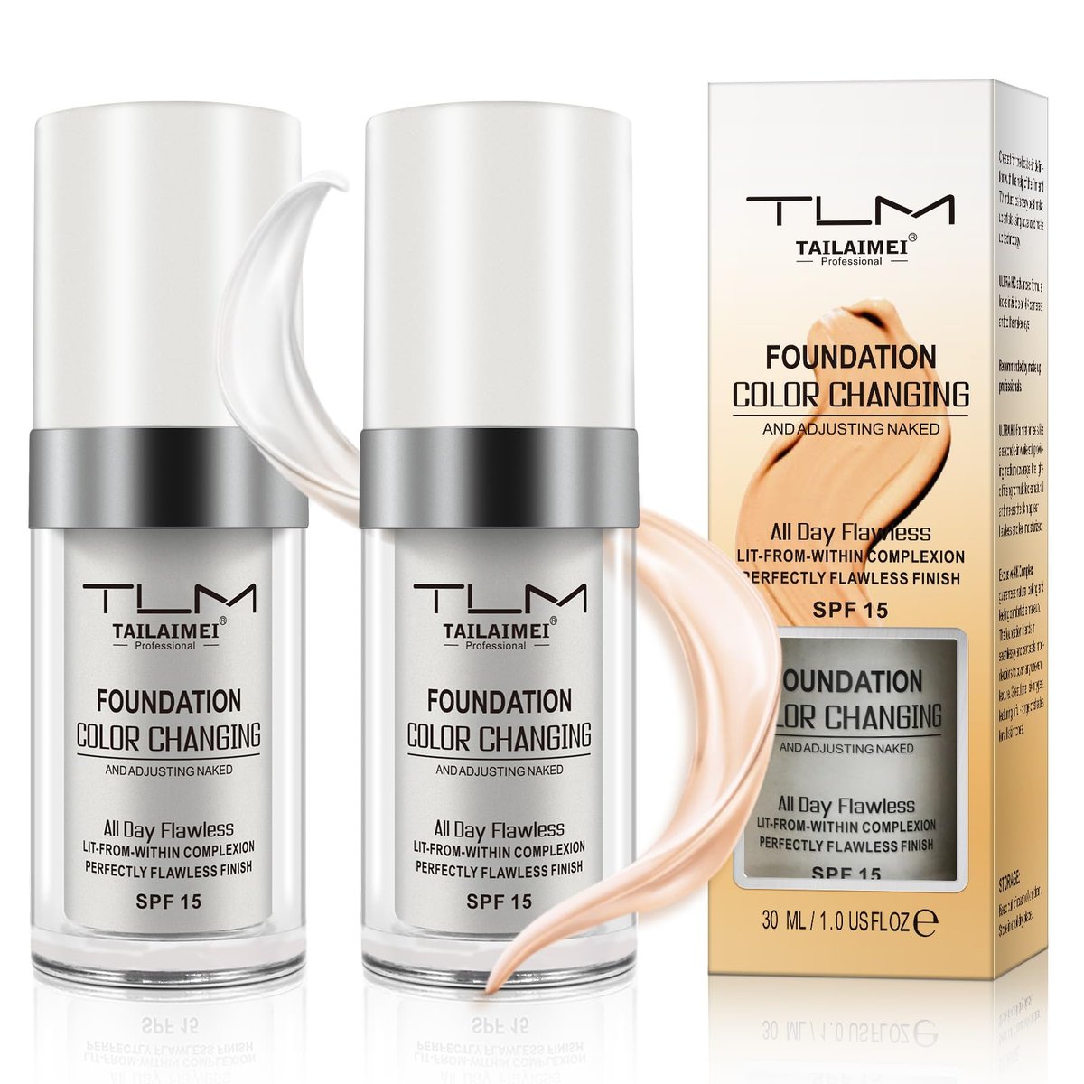 IDUCEN Color Changing Foundation Liquid Base – 2-Pack Flawless Warm Skin Tone Foundation, BB Cream Makeup Base with SPF15, Moisturizing Concealer for All Skin Tones (Universal) - görsel 2