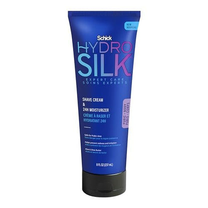 Schick Hydro Silk Shave Cream & 24-Hour Moisturizer for Women - Pubic Hair & Bikini Area Shaving Cream for Sensitive Skin, 8 fl oz