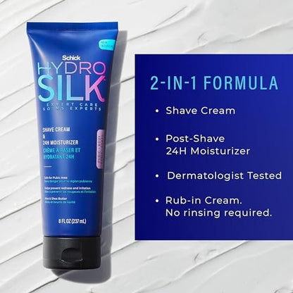 Schick Hydro Silk Shave Cream & 24-Hour Moisturizer for Women - Pubic Hair & Bikini Area Shaving Cream for Sensitive Skin, 8 fl oz