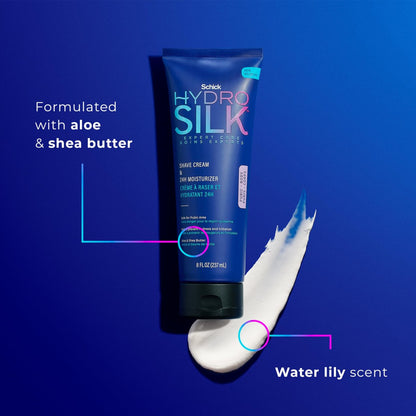 Schick Hydro Silk Shave Cream & 24-Hour Moisturizer for Women - Pubic Hair & Bikini Area Shaving Cream for Sensitive Skin, 8 fl oz