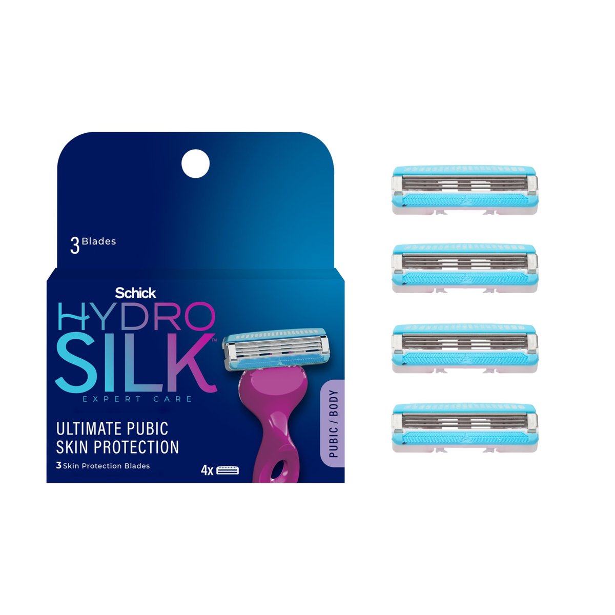 Schick Hydro Silk Ultimate Pubic Skin Protection Bikini Razor Refills, 4 Count Avelisse