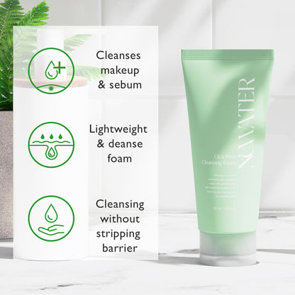 NOWATER Korean Foaming Face Wash with Centella (Cica) – Pore Cleansing Foam for Oily & Acne-Prone Skin, Hyaluronic Acid, Aloe Vera & AHA BHA, Daily Gentle Sebum Control, 4.05 fl.oz