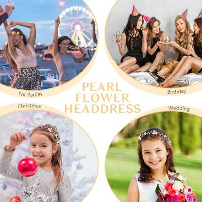 Tanfeine Flower Girl Pearl Headpiece - Elegant White Hair Accessory for Women and Girls, Perfect for Weddings, Birthdays, Parties, and First Communion