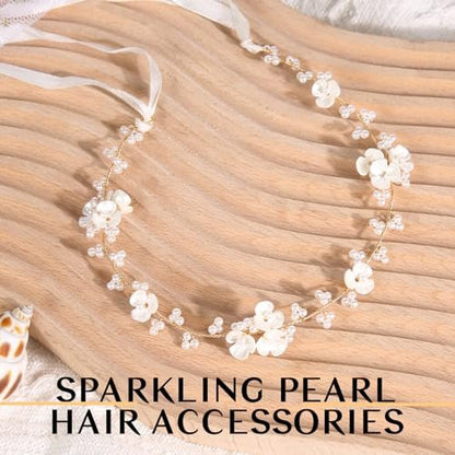 Tanfeine Flower Girl Pearl Headpiece - Elegant White Hair Accessory for Women and Girls, Perfect for Weddings, Birthdays, Parties, and First Communion