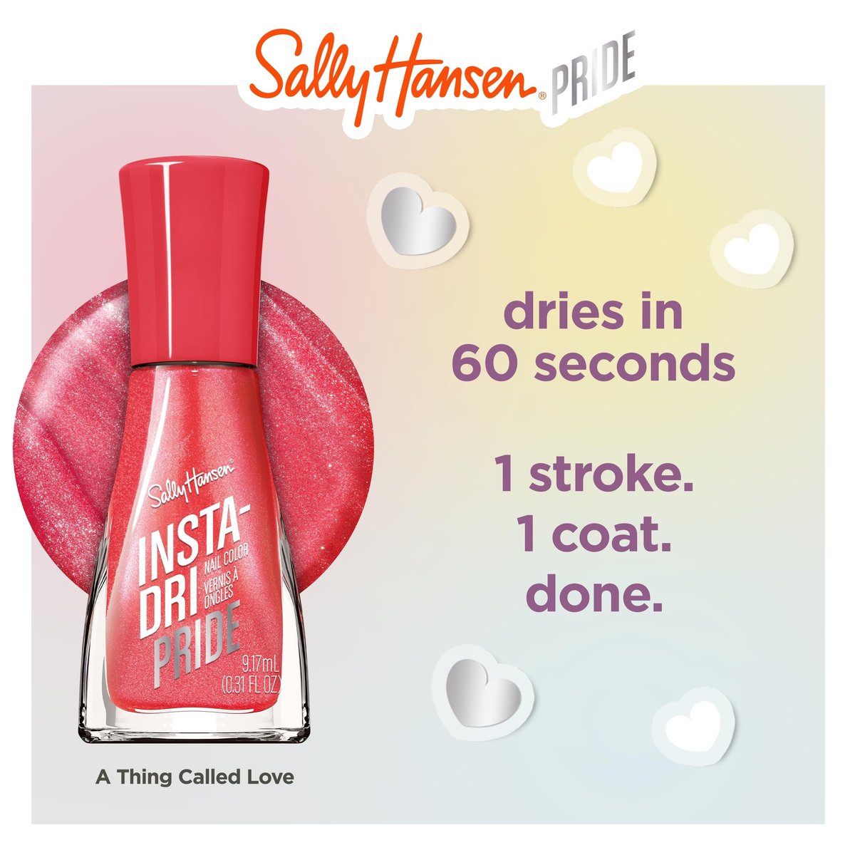 Sally Hansen Insta-Dri Pride Nail Polish - 758 A Thing Called Love - Quick Dry, Long Lasting, Streak-Free Shine - Soft Coral Red Nail Color - görsel 7