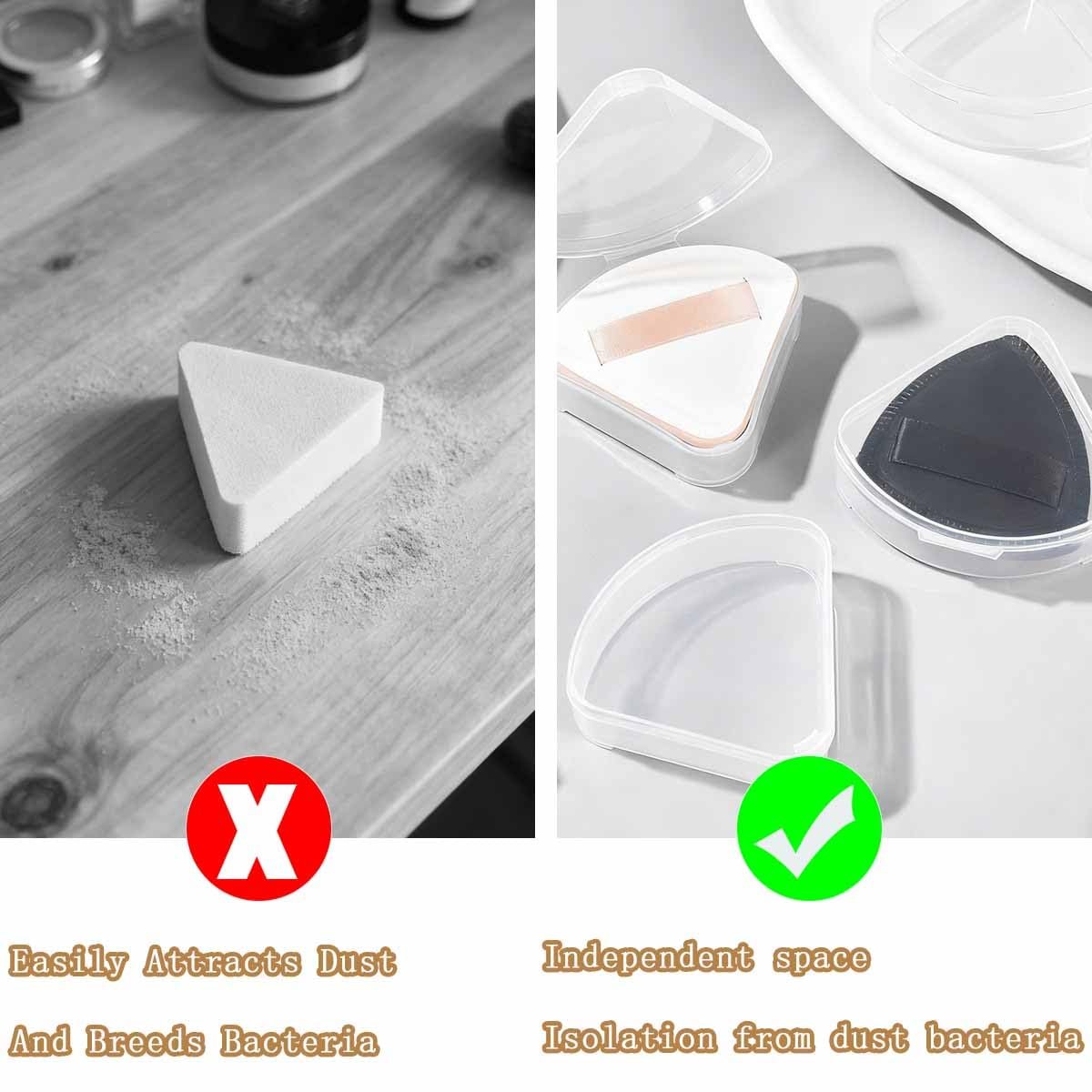 8 PCS Triangle Powder Puffs Holder Cases - Clear Makeup Sponge Protective Container, Portable Beauty Blender Holder, Reusable Dust-Proof Pocket Cosmetic Puff Box for Travel (Transparent) - görsel 7