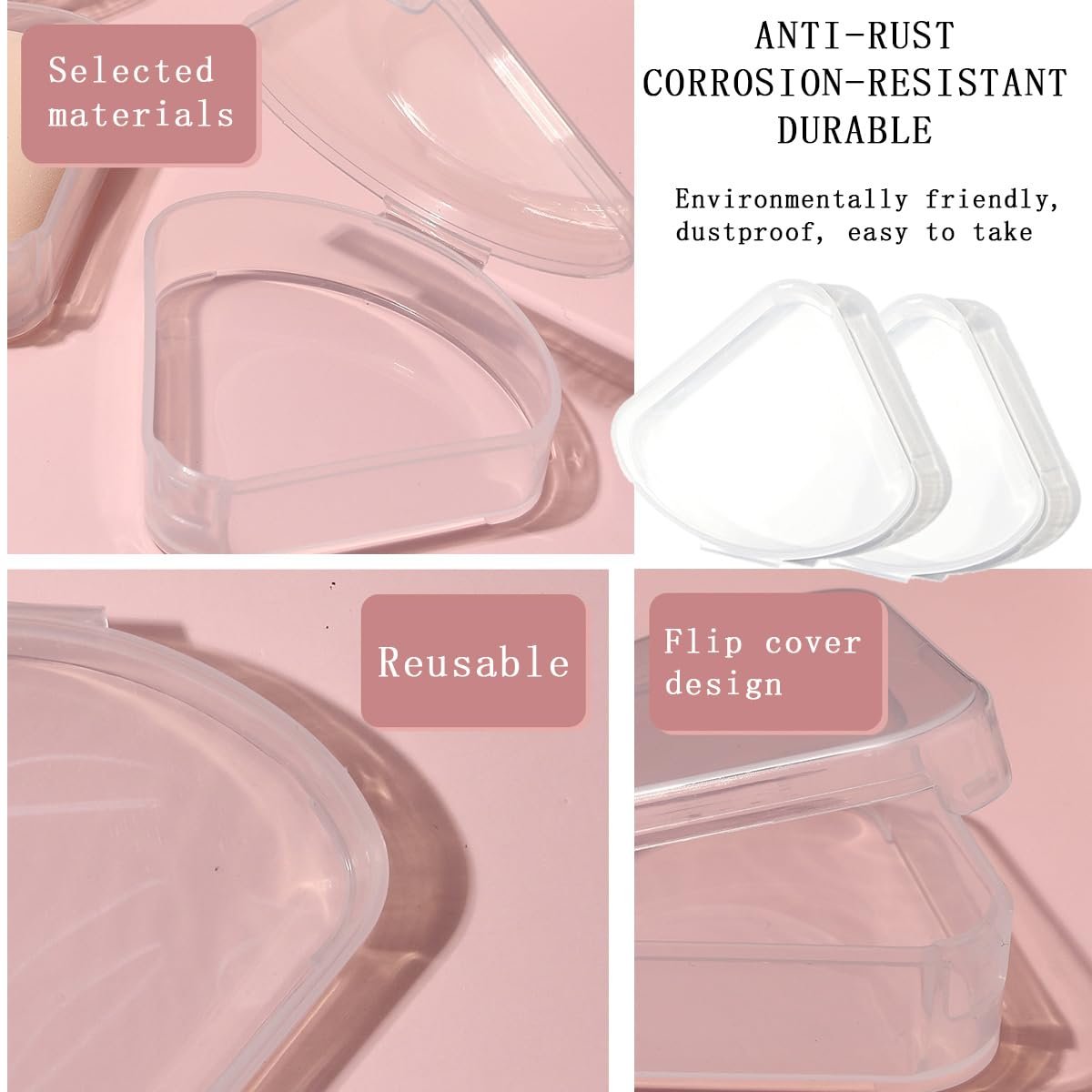 8 PCS Triangle Powder Puffs Holder Cases - Clear Makeup Sponge Protective Container, Portable Beauty Blender Holder, Reusable Dust-Proof Pocket Cosmetic Puff Box for Travel (Transparent) - görsel 5