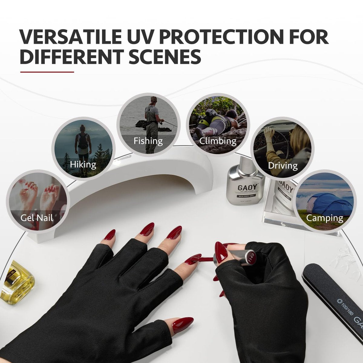 GAOY Anti UV Gloves for Gel Nail Lamp – UPF50+ Fingerless Protection for Salon & Home DIY Avelisse