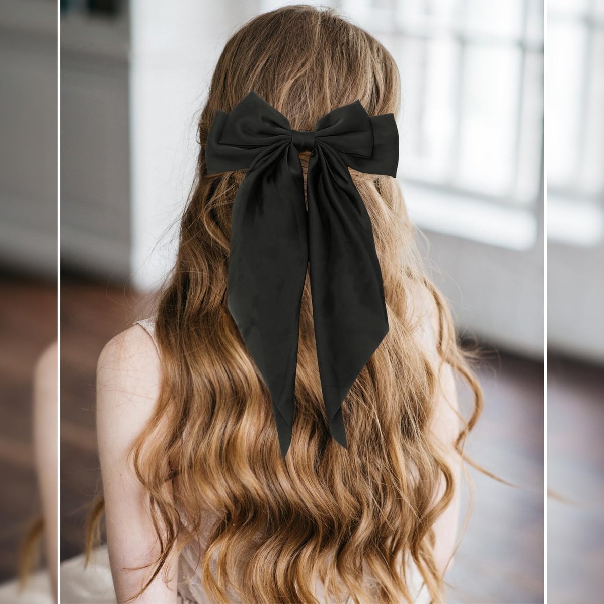 HAALII Oversized Satin Hair Barrettes - 3 Pack Ribbon Bowknot Clips for Women (White, Red, Black) - görsel 7