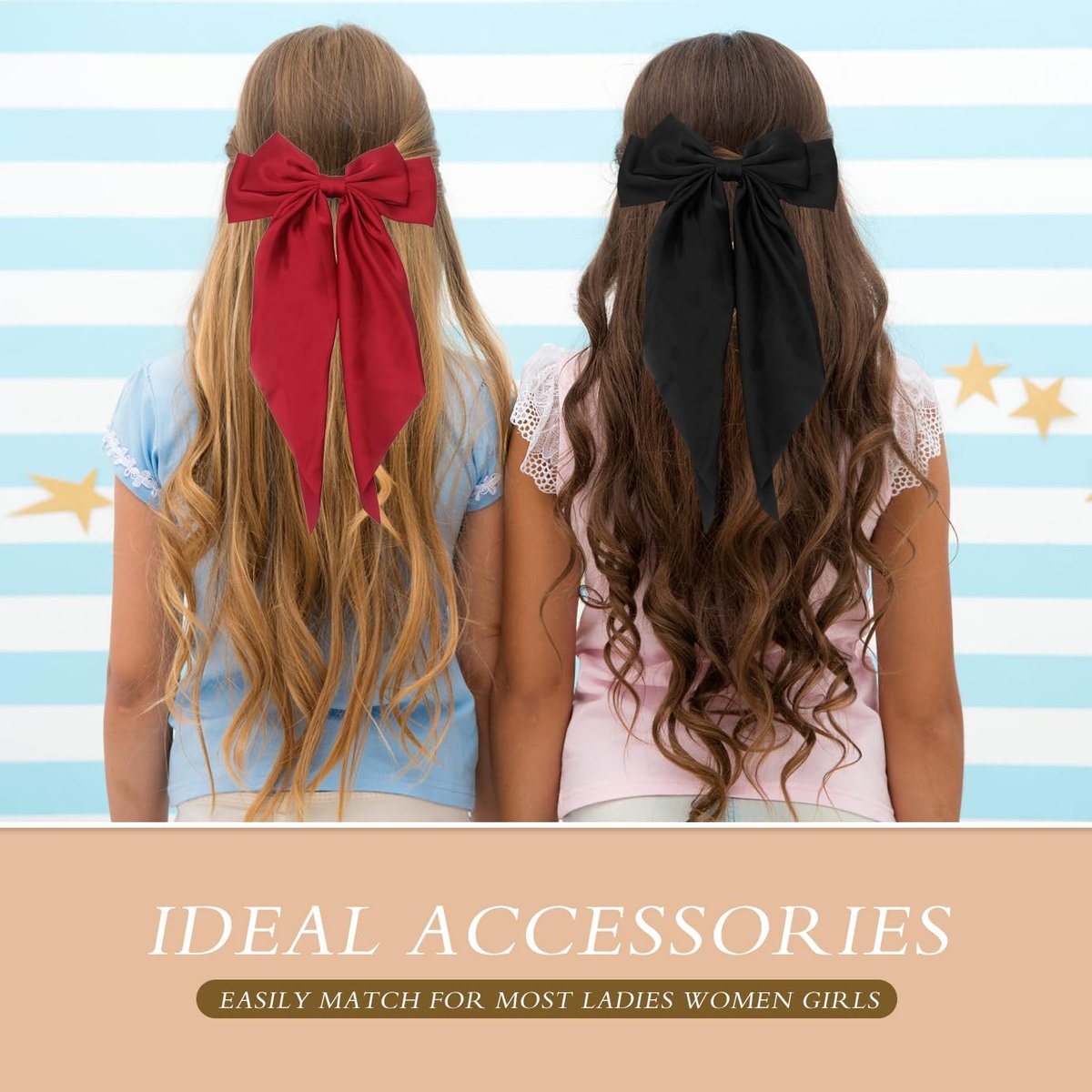 HAALII Oversized Satin Hair Barrettes - 3 Pack Ribbon Bowknot Clips for Women (White, Red, Black) - görsel 11