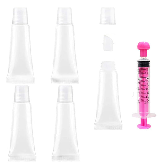 KEAIYYJ 5-Pack Empty Lip Gloss Tubes 10ml – Refillable Squeeze Bottles for Travel, Balm, Toothpaste, and More