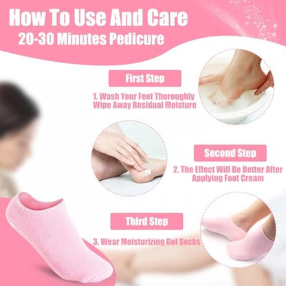 2Pairs Moisturizing Socks - Silicone Gel Socks for Dry Cracked Feet Women - Lotion Socks for Repairing, Softening and Hydrating Feet Avelisse