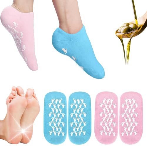2Pairs Moisturizing Socks - Silicone Gel Socks for Dry Cracked Feet Women - Lotion Socks for Repairing, Softening and Hydrating Feet Avelisse