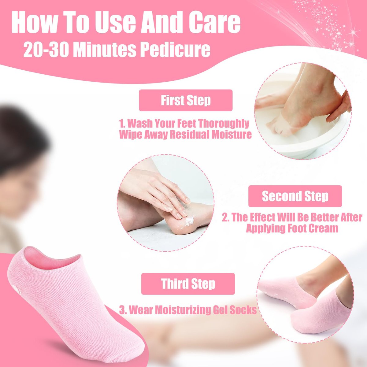 2Pairs Moisturizing Socks - Silicone Gel Socks for Dry Cracked Feet Women - Lotion Socks for Repairing, Softening and Hydrating Feet Avelisse