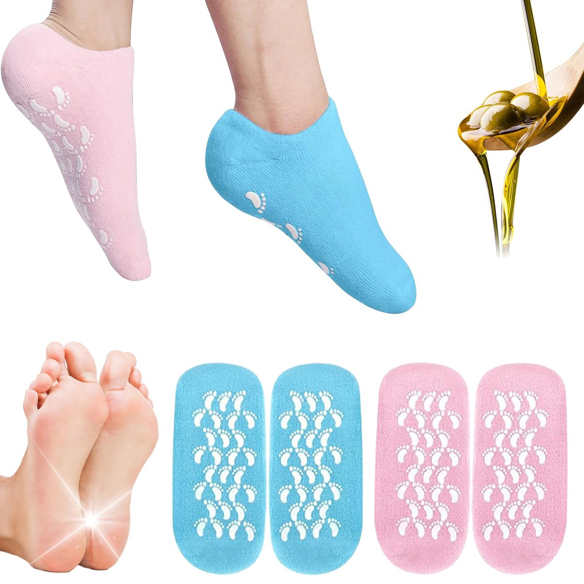 2Pairs Moisturizing Socks - Silicone Gel Socks for Dry Cracked Feet Women - Lotion Socks for Repairing, Softening and Hydrating Feet Avelisse