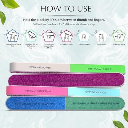 7-Way Nail Buffer Block for Natural Nails – Upgraded 150/320/600/1200/4000 Grit Shine Smoother, Fingernail Files & Buffers