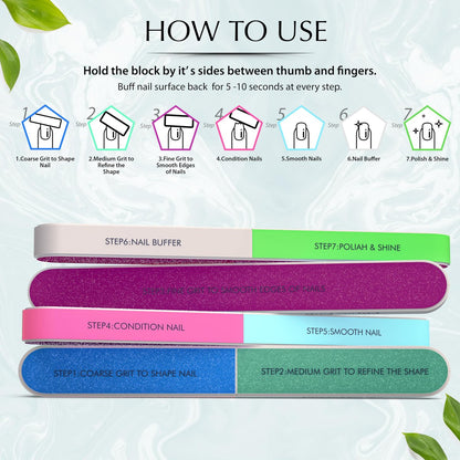 7-Way Nail Buffer Block for Natural Nails – Upgraded 150/320/600/1200/4000 Grit Shine Smoother, Fingernail Files & Buffers