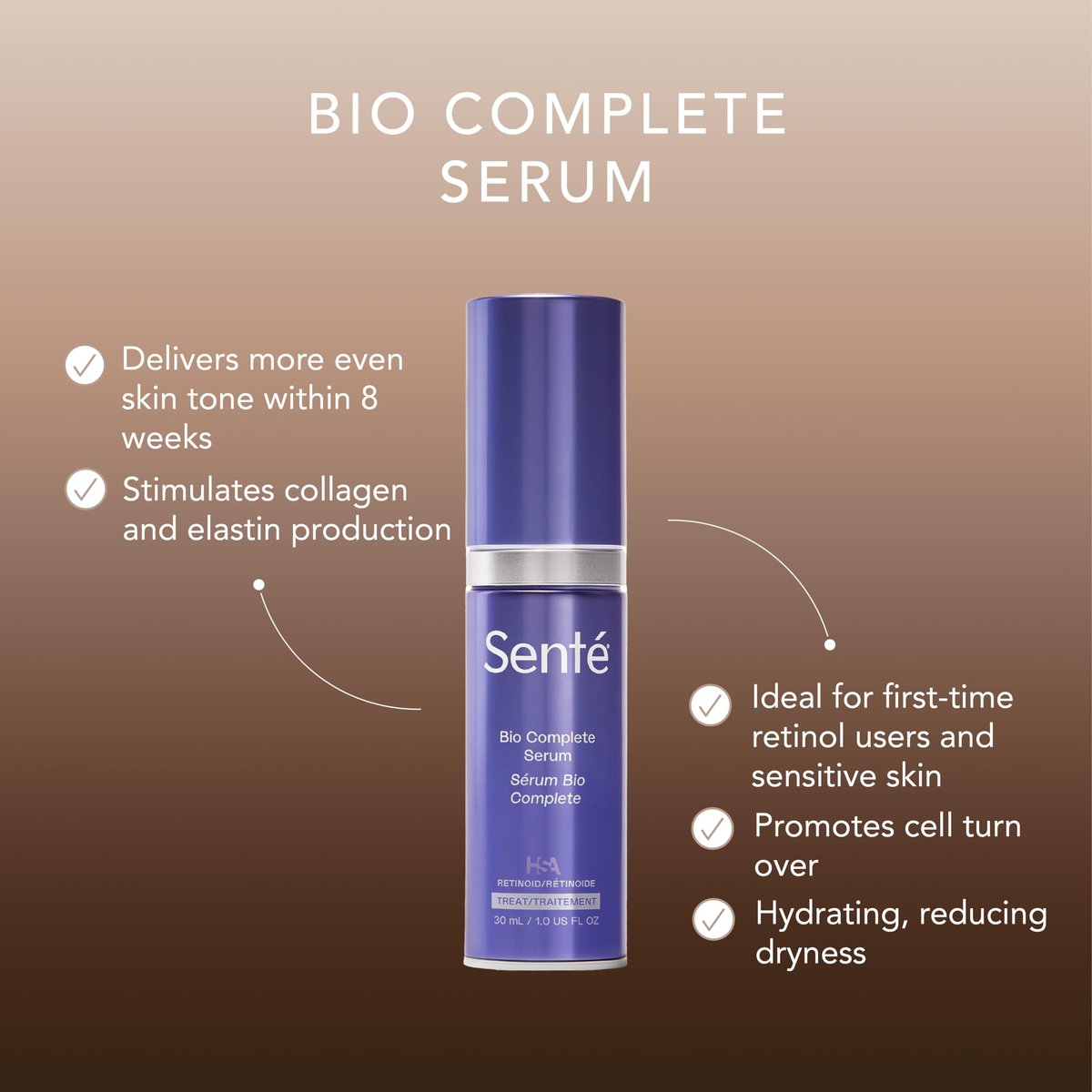 Senté Bio Complete Serum – Gentle Retinoid Serum for Sensitive Skin, Nourishing & Hydrating, Combats Dullness & Signs of Aging, 1 Fl Oz Avelisse