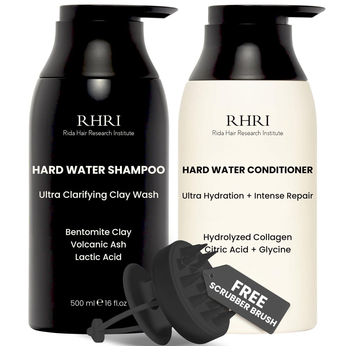 Hard Water Shampoo & Conditioner Set - Hydrating Hair Treatment for Shine & Manageability - Clarifying Wash with Bentonite Clay, Volcanic Ash, Lactic Acid - Metal Detox Shampoo with Collagen 32 FL oz Avelisse