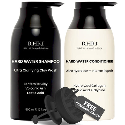 Hard Water Shampoo & Conditioner Set - Hydrating Hair Treatment for Shine & Manageability - Clarifying Wash with Bentonite Clay, Volcanic Ash, Lactic Acid - Metal Detox Shampoo with Collagen 32 FL oz Avelisse