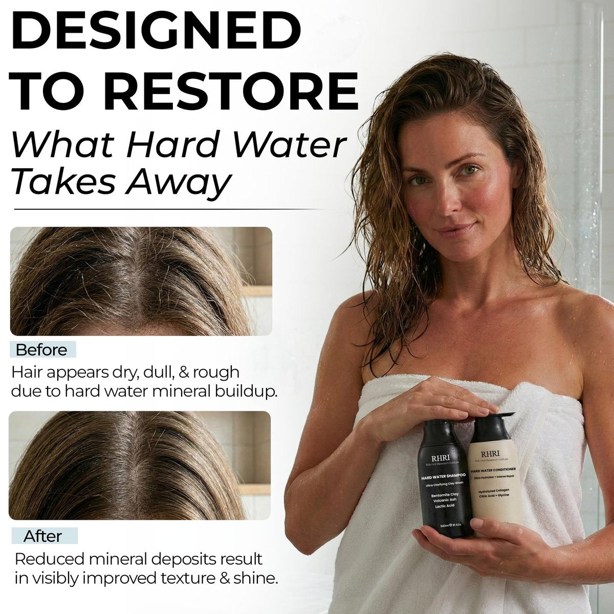 Hard Water Shampoo & Conditioner Set - Hydrating Hair Treatment for Shine & Manageability - Clarifying Wash with Bentonite Clay, Volcanic Ash, Lactic Acid - Metal Detox Shampoo with Collagen 32 FL oz Avelisse