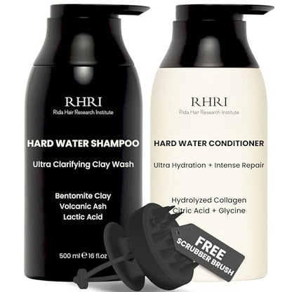 Hard Water Shampoo & Conditioner Set - Hydrating Hair Treatment for Shine & Manageability - Clarifying Wash with Bentonite Clay, Volcanic Ash, Lactic Acid - Metal Detox Shampoo with Collagen 32 FL oz Avelisse