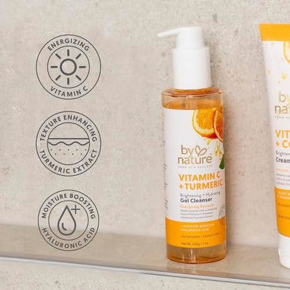 By Nature Vitamin C + Turmeric Gel Cleanser with Hyaluronic Acid – Hydrating Face Wash & Makeup Remover for Oily and Acne-Prone Skin, Natural Daily Facial Wash (7 oz) Avelisse