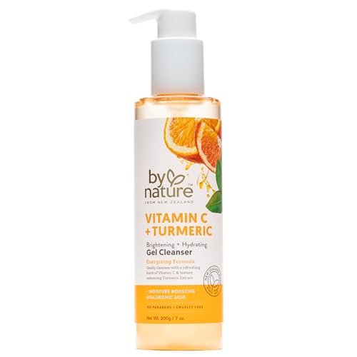 By Nature Vitamin C + Turmeric Gel Cleanser with Hyaluronic Acid – Hydrating Face Wash & Makeup Remover for Oily and Acne-Prone Skin, Natural Daily Facial Wash (7 oz) Avelisse