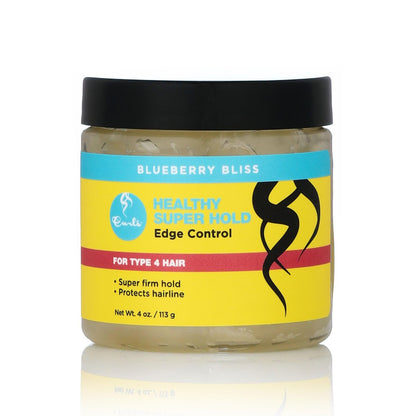 Curls Blueberry Bliss Super Hold Edge Control - Strong Hold Edge Fixer Gel for Type 4 Hair, Flake-Free Shine with Castor Oil & Blueberry Seed Oil, 4 oz Avelisse