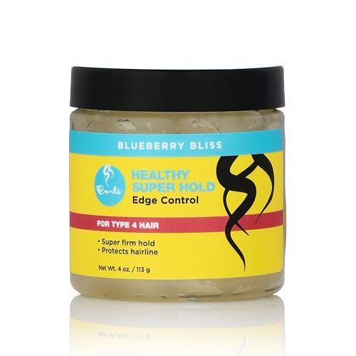 Curls Blueberry Bliss Super Hold Edge Control - Strong Hold Edge Fixer Gel for Type 4 Hair, Flake-Free Shine with Castor Oil & Blueberry Seed Oil, 4 oz Avelisse