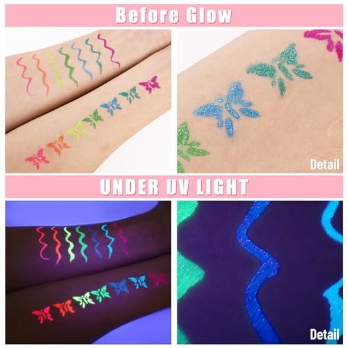 BOBISUKA 7 Colors Neon Eye Liner: UV Glitter Liquid Eyeliner Pencil Set - Waterproof, Smudge-proof Rainbow Eyeshadow for Halloween, Party & Birthday - görsel 4