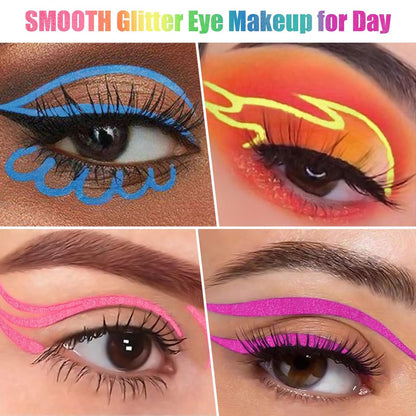 BOBISUKA 7 Colors Neon Eye Liner: UV Glitter Liquid Eyeliner Pencil Set - Waterproof, Smudge-proof Rainbow Eyeshadow for Halloween, Party & Birthday